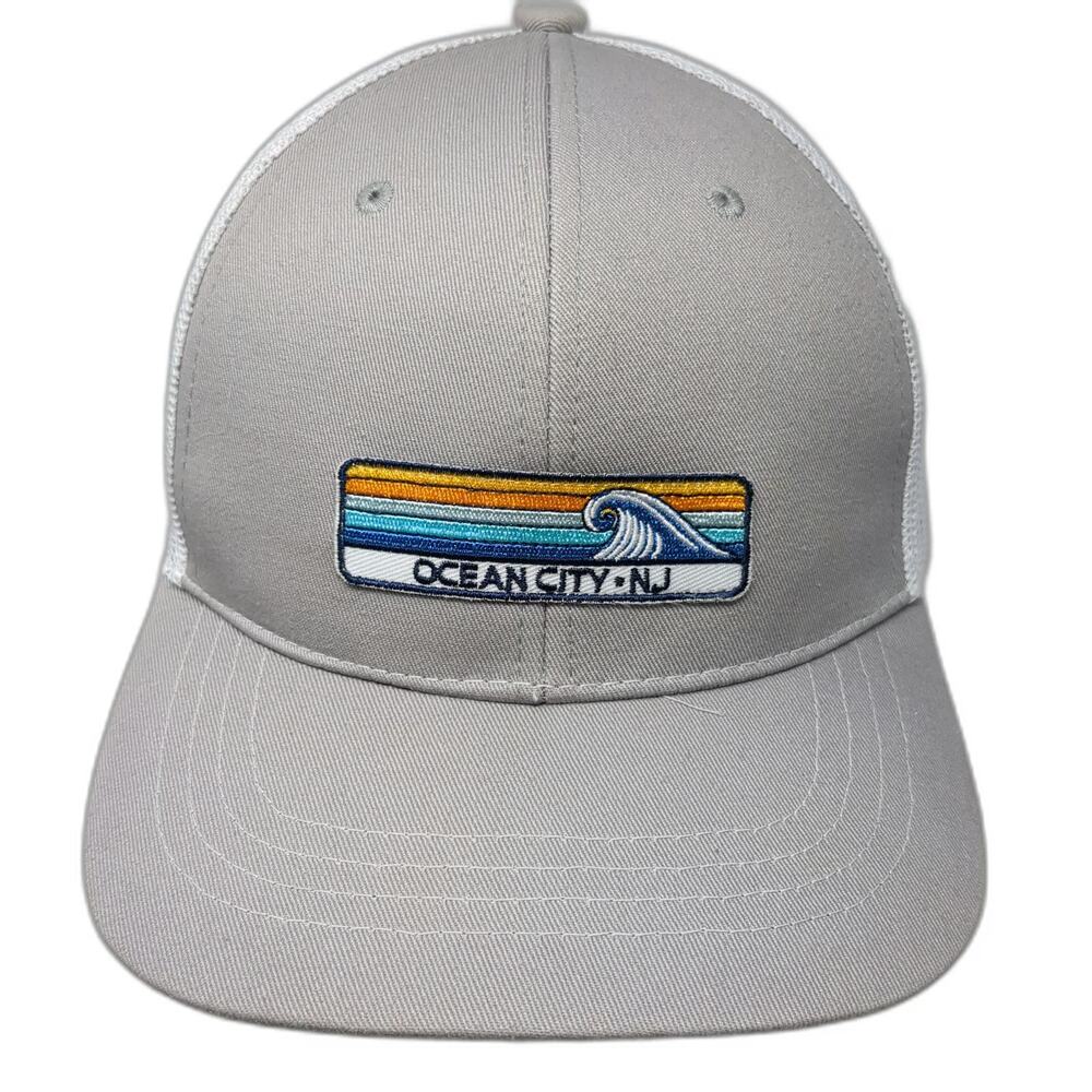 Triangle Trucker Hat Gray One Size Ocean City NJ Wave Patch Mesh Snapback Hat